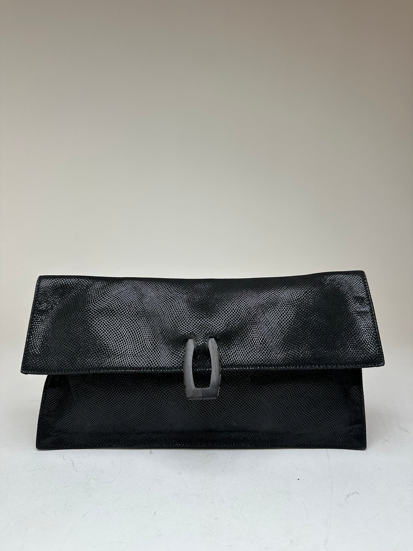Vintage Loewe Madrid Snake Emblossed Leather Clutch Black