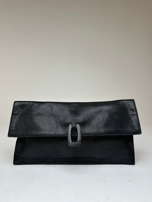 Vintage Loewe Madrid Snake Emblossed Leather Clutch Black