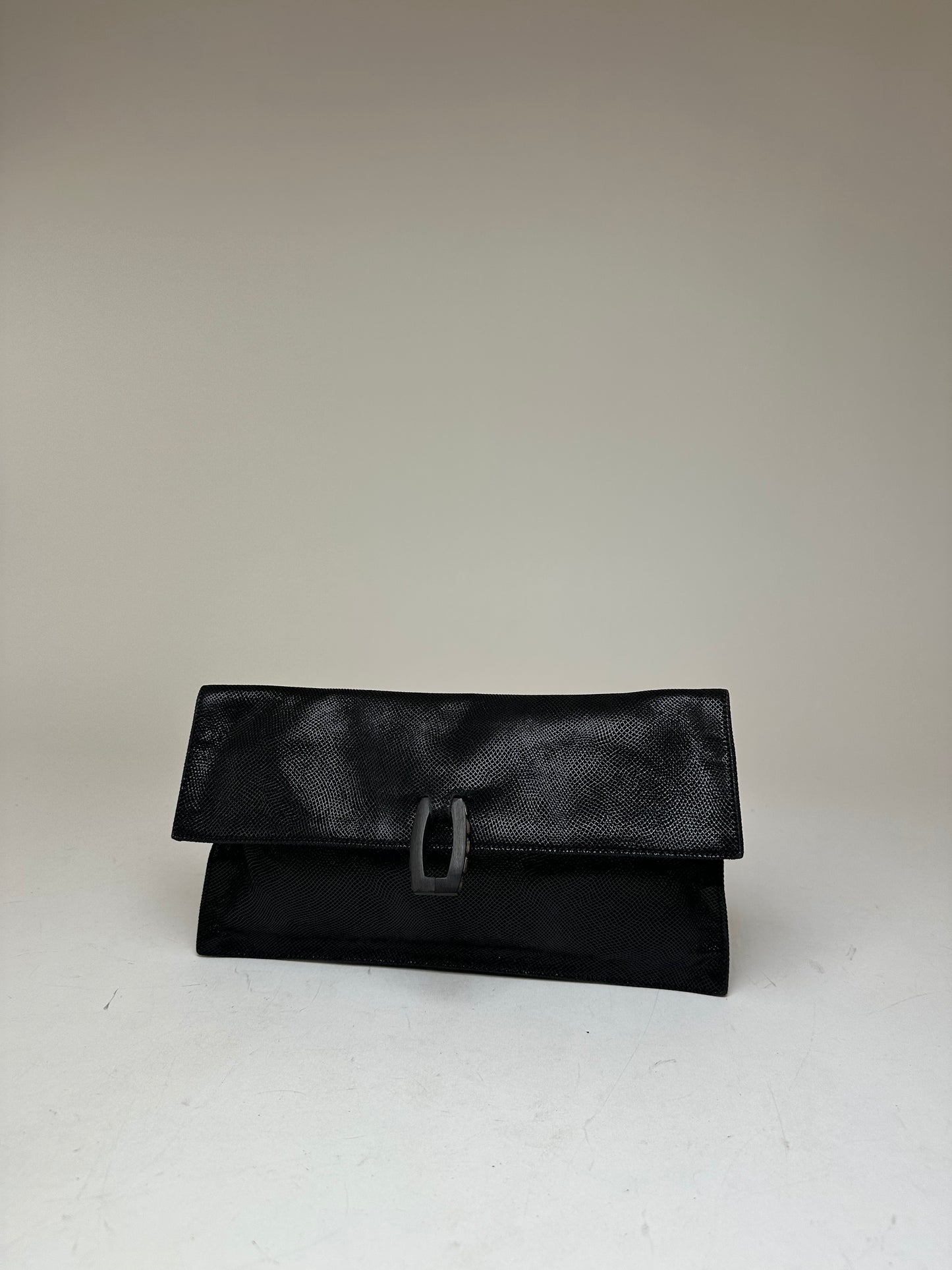 Vintage Loewe Madrid Snake Emblossed Leather Clutch Black
