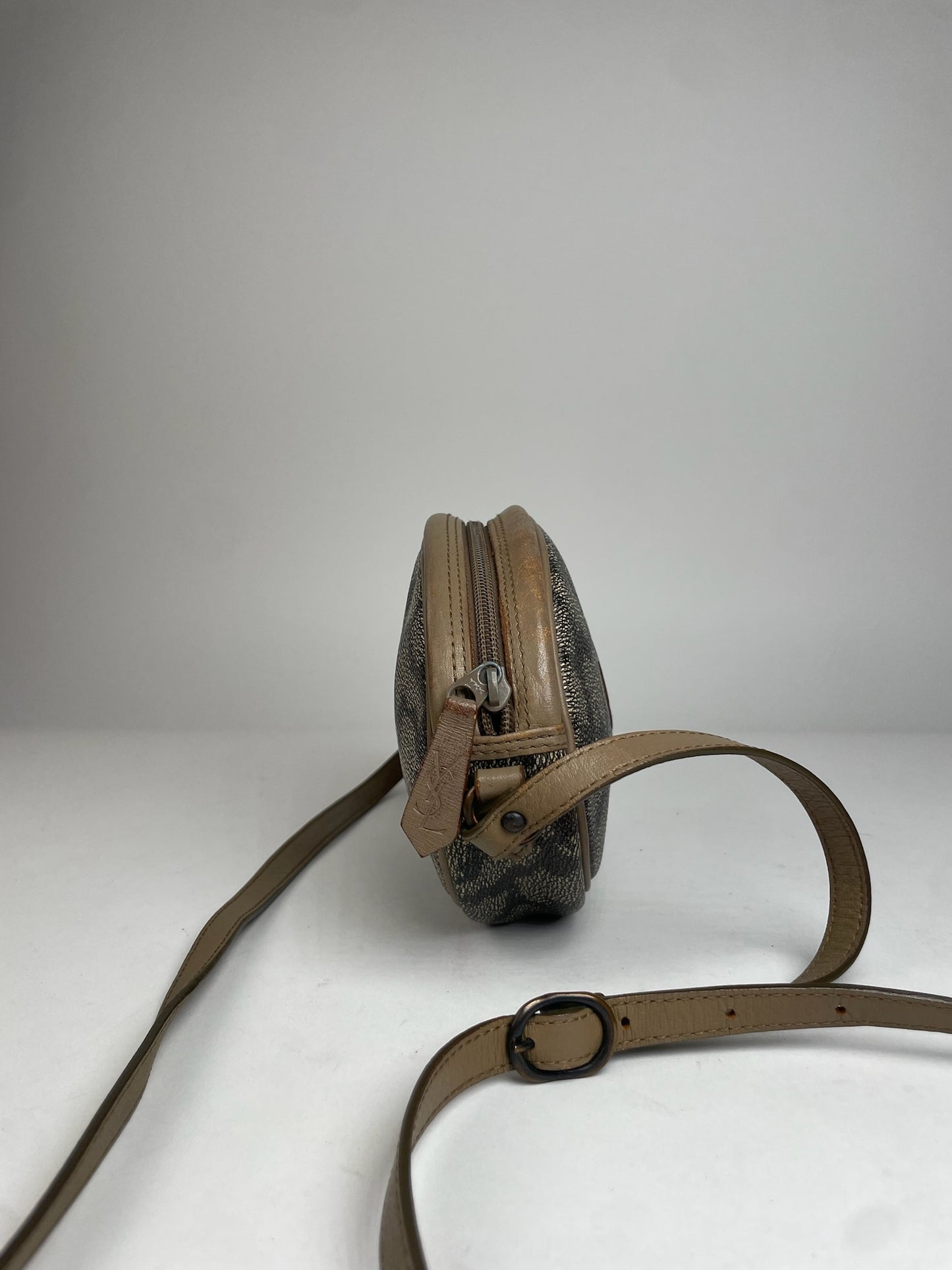 Vintage Yves Saint Laurent Leather Crossbody / Shoulder Bag Grey Black Brown