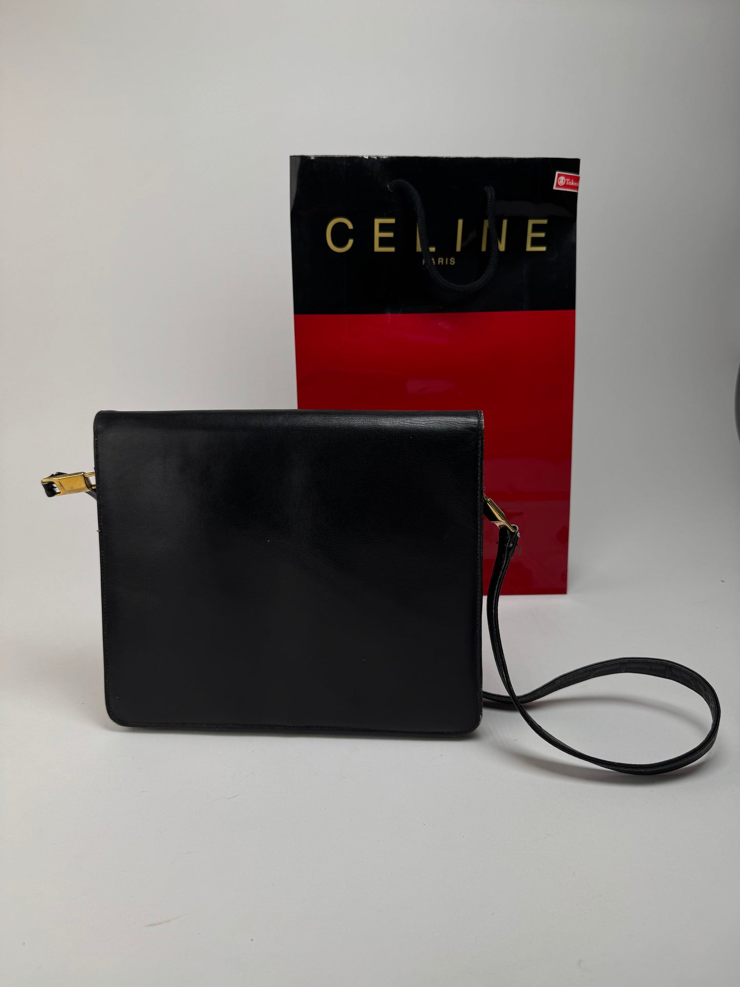 Sac vintage en cuir Céline Paris Triomphe Noir