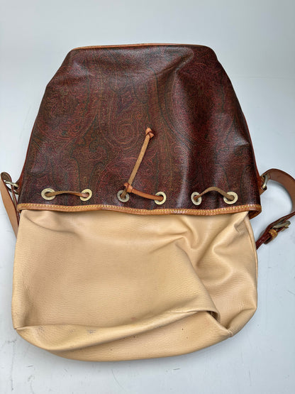 Vintage Etro Paisley Coated Canvas Bucket Bag Burgundy Brown