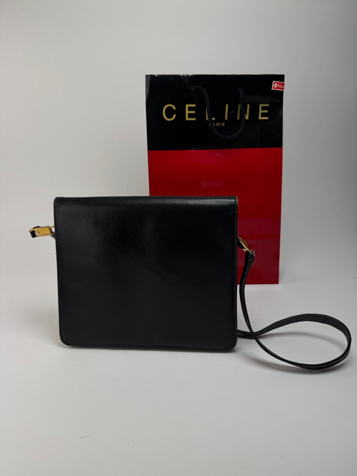 Sac vintage en cuir Céline Paris Triomphe Noir