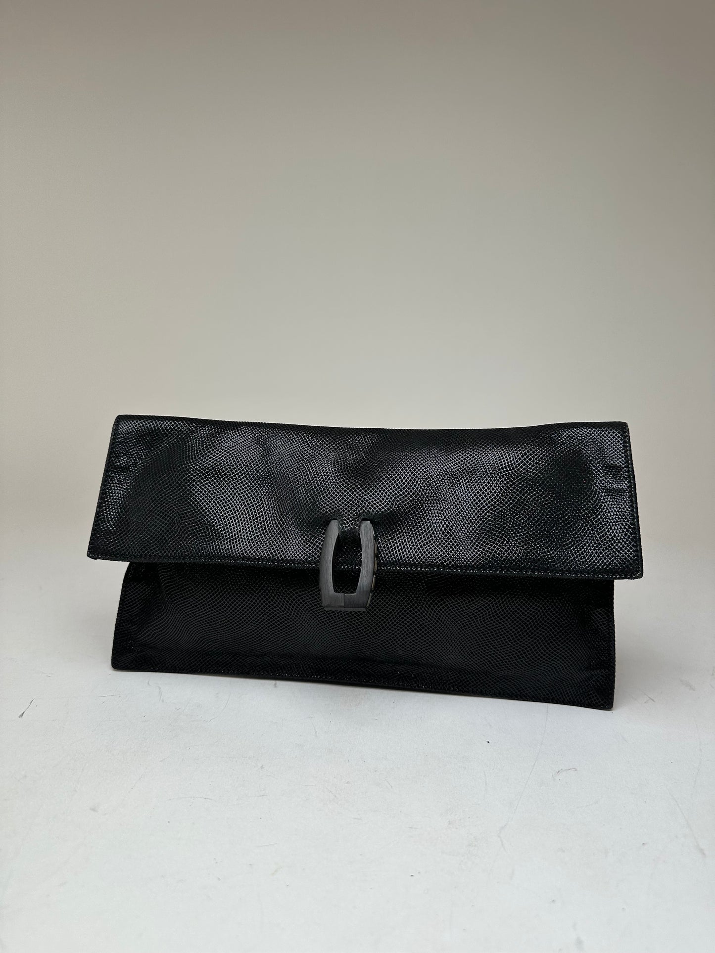 Vintage Loewe Madrid Snake Emblossed Leather Clutch Black