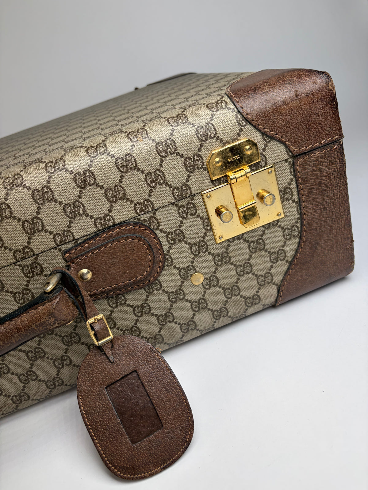 Vintage Gucci GG Plus Monogram Suitcase Late 1970s Beige Brown