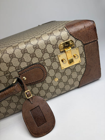 Vintage Gucci GG Plus Monogram Suitcase Late 1970s Beige Brown