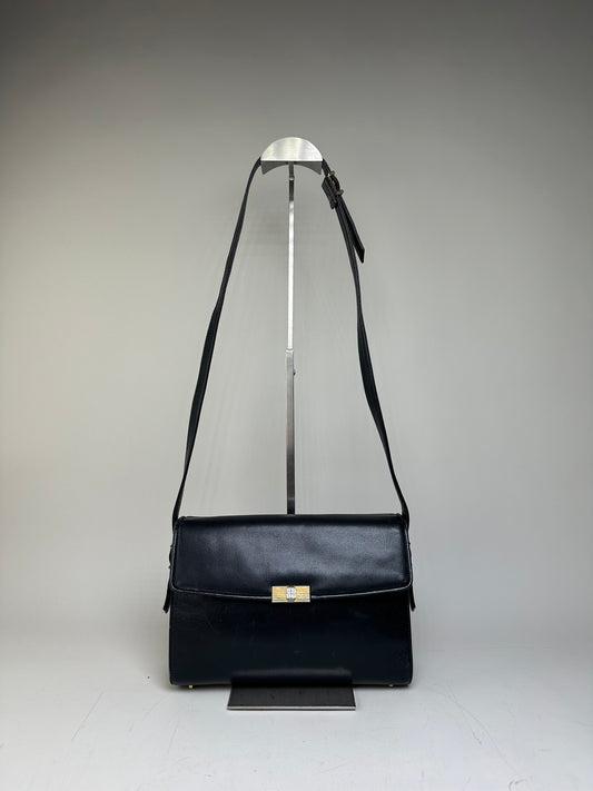 Vintage Givenchy Leather Shoulder Bag Black Gold