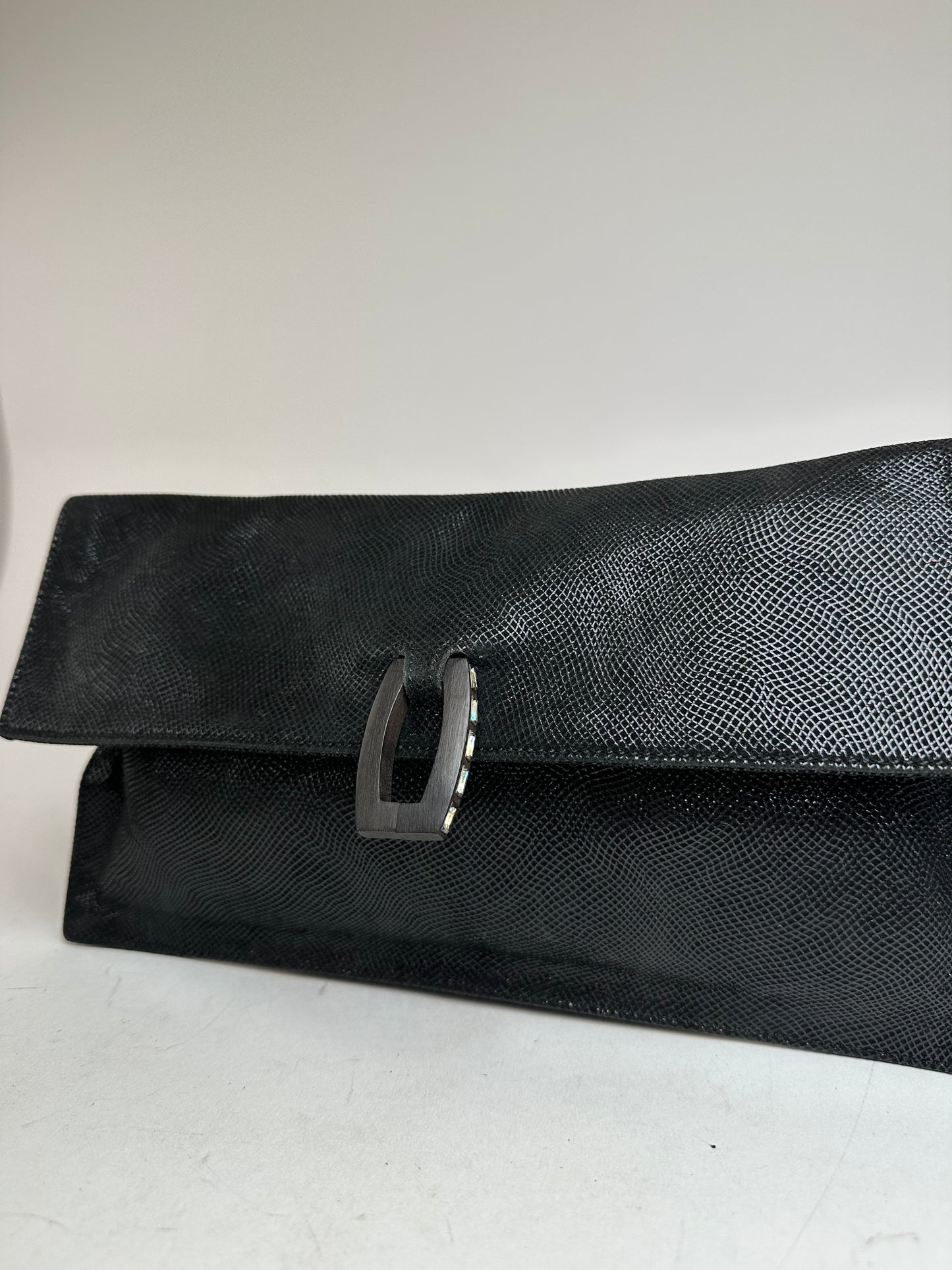 Vintage Loewe Madrid Snake Emblossed Leather Clutch Black