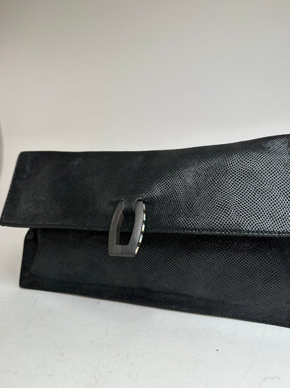 Vintage Loewe Madrid Snake Emblossed Leather Clutch Black