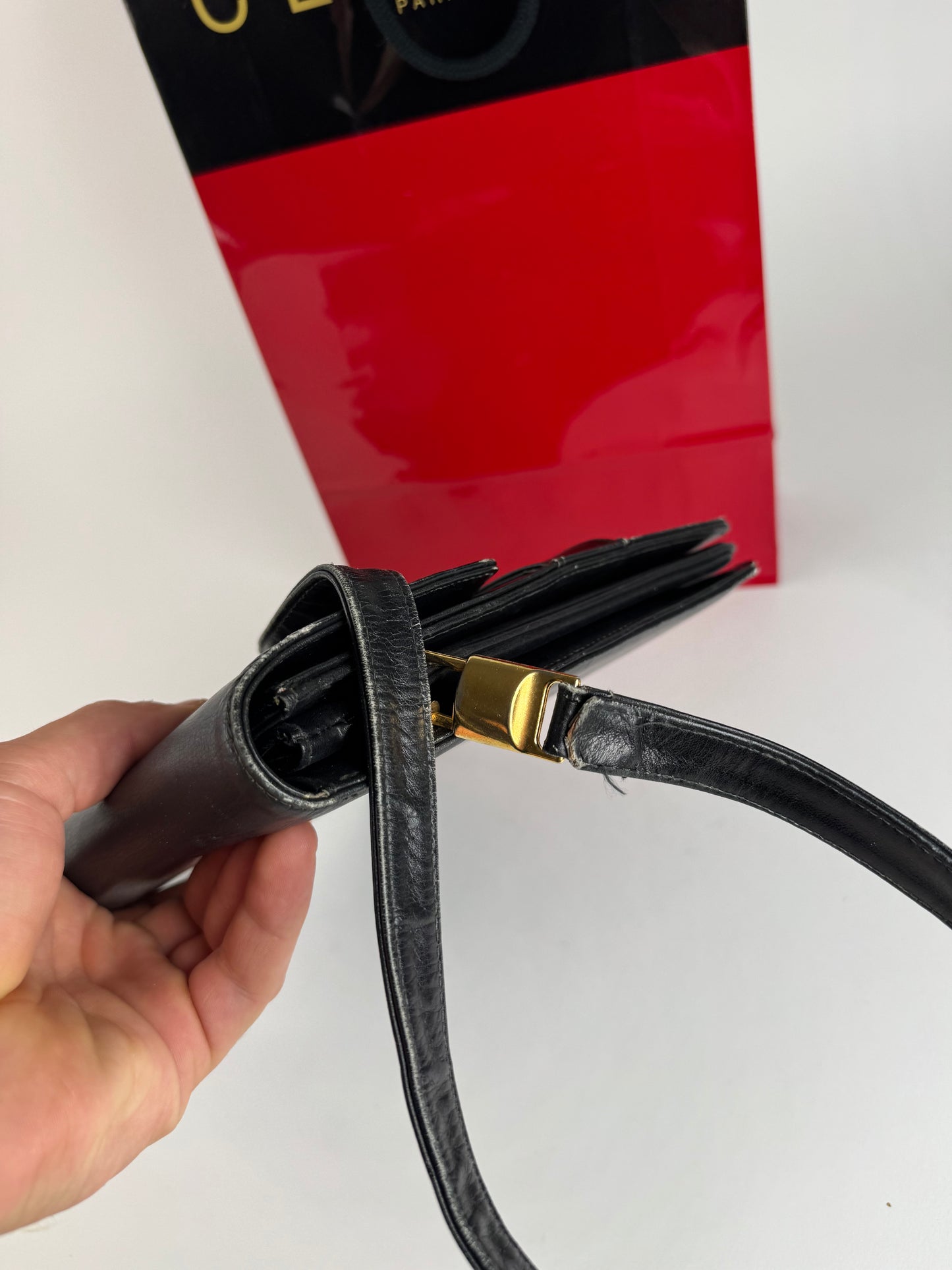 Sac vintage en cuir Céline Paris Triomphe Noir