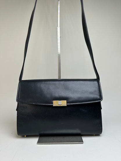 Vintage Givenchy Leather Shoulder Bag Black Gold