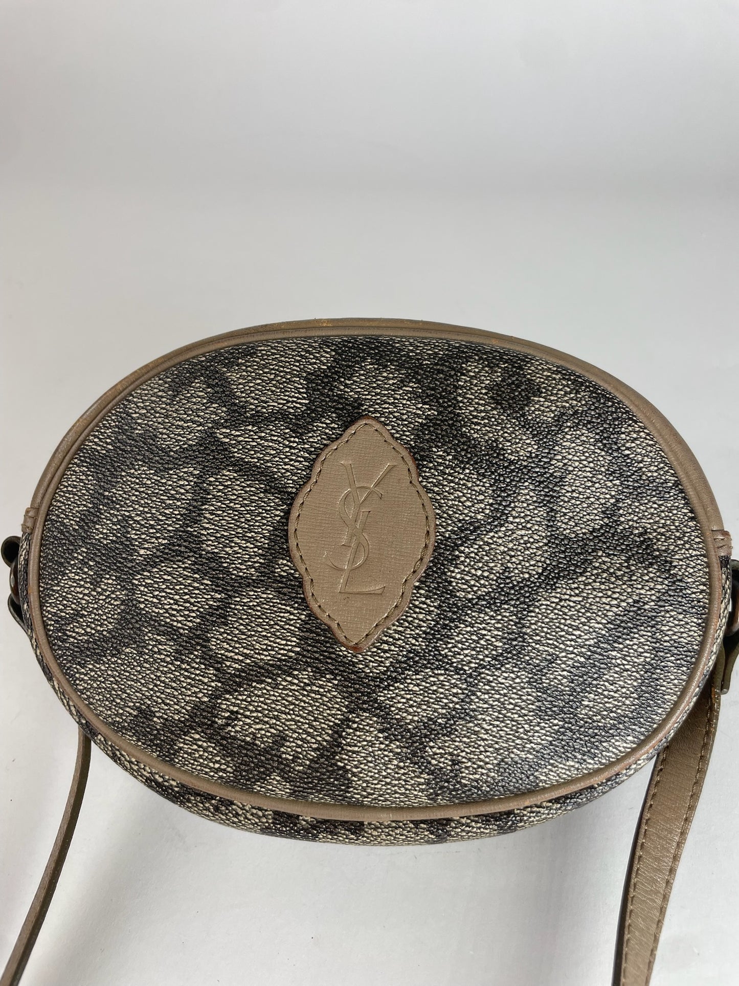 Vintage Yves Saint Laurent Leather Crossbody / Shoulder Bag Grey Black Brown