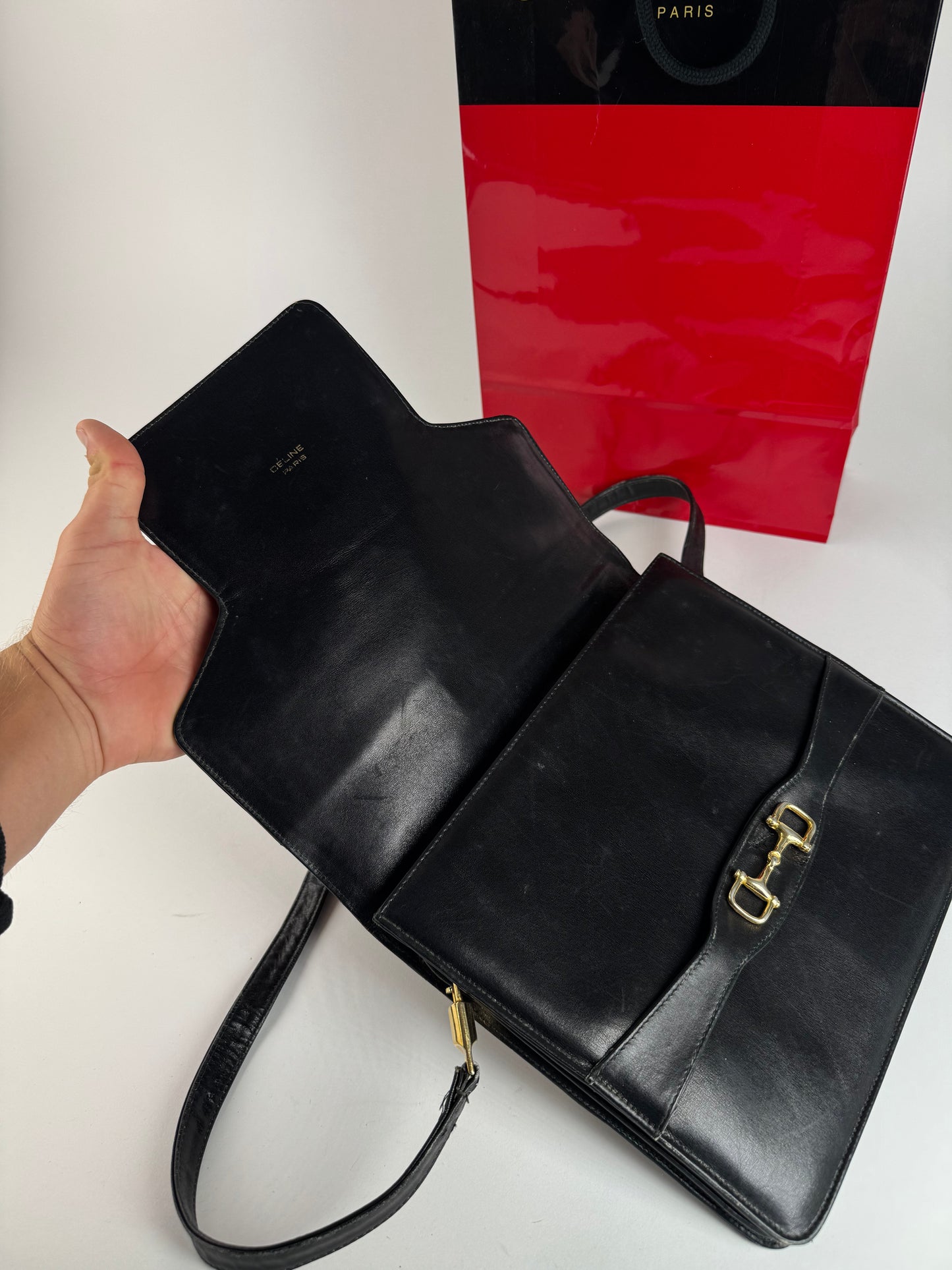 Sac vintage en cuir Céline Paris Triomphe Noir