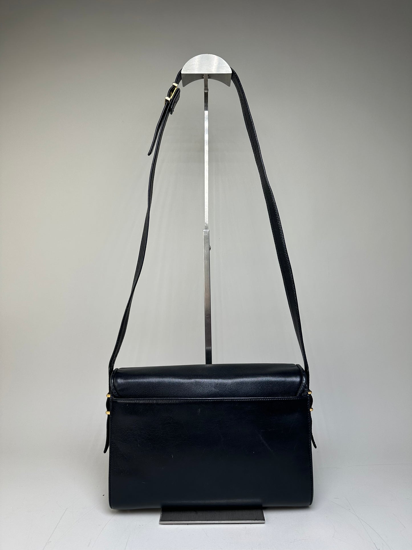 Vintage Givenchy Leather Shoulder Bag Black Gold