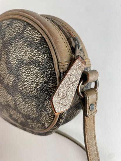 Vintage Yves Saint Laurent Leather Crossbody / Shoulder Bag Grey Black Brown