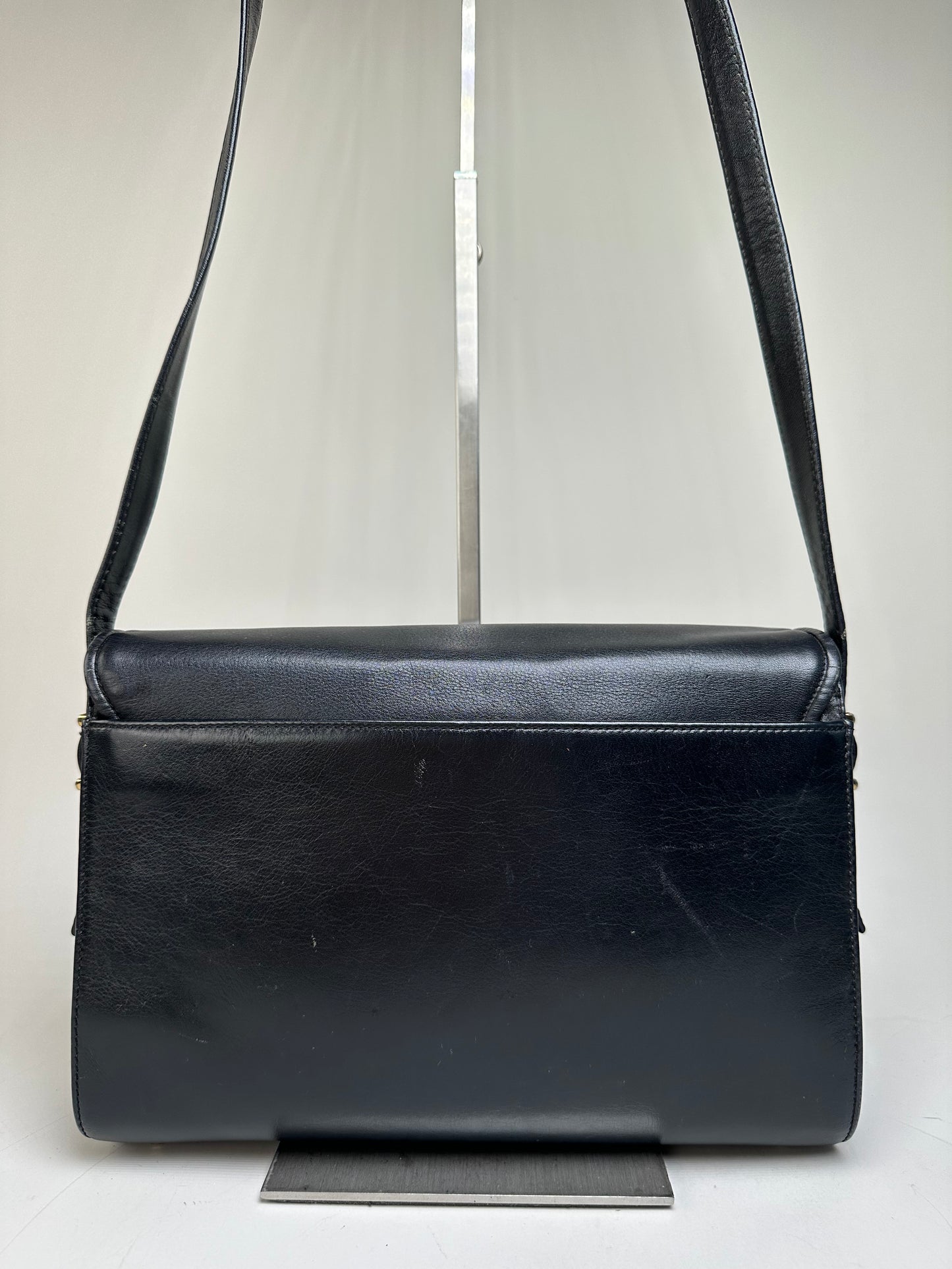 Vintage Givenchy Leather Shoulder Bag Black Gold