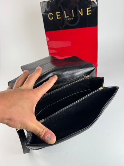 Sac vintage en cuir Céline Paris Triomphe Noir