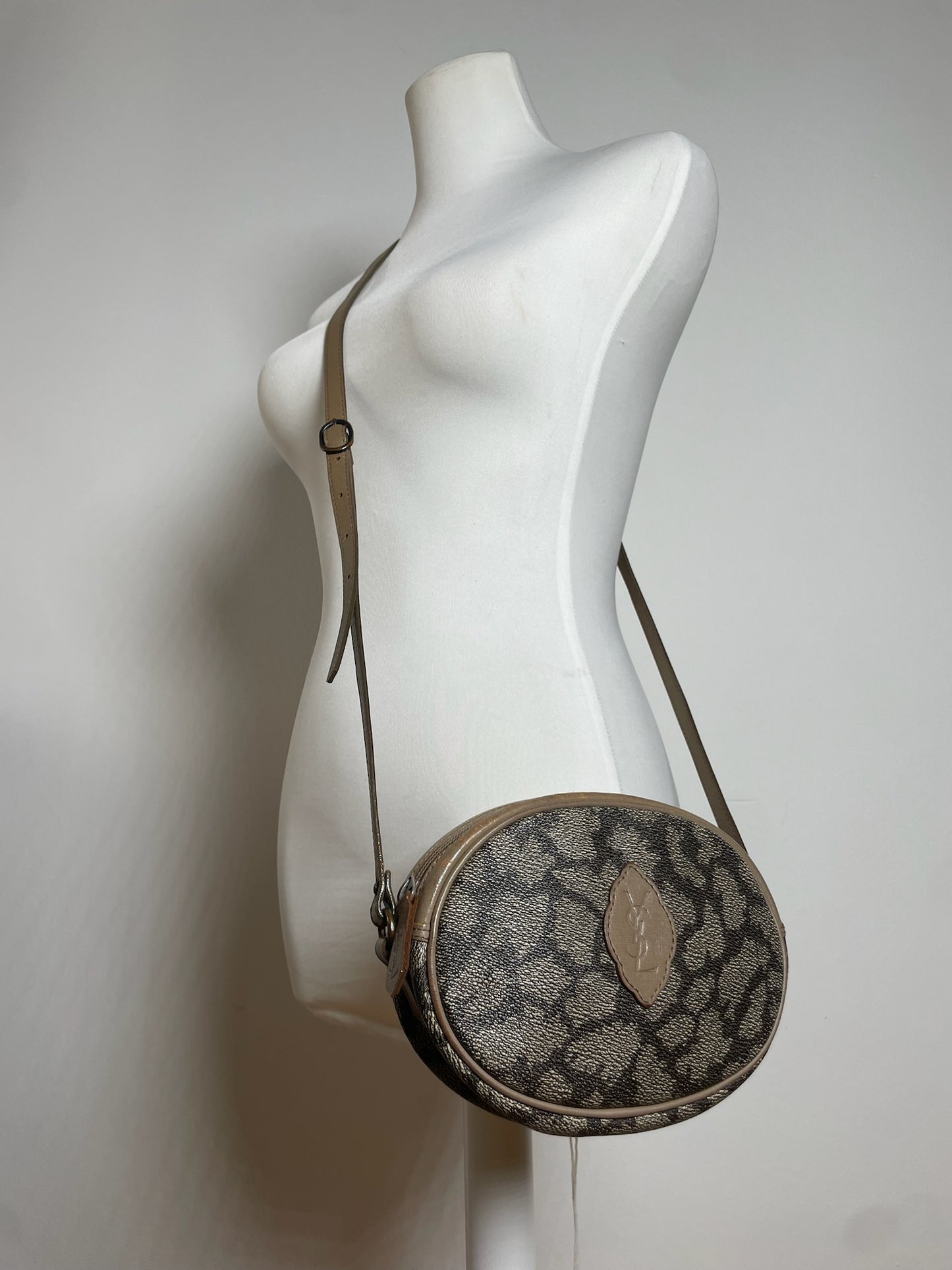 Vintage Yves Saint Laurent Leather Crossbody / Shoulder Bag Grey Black Brown