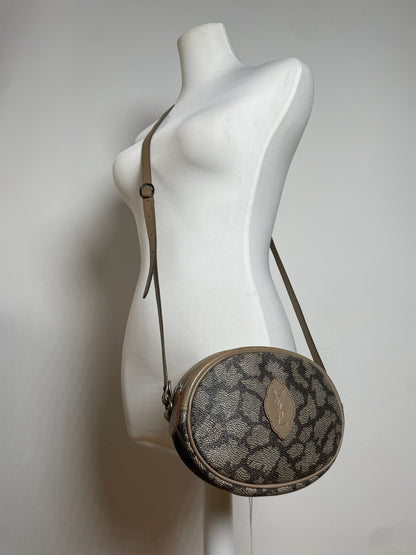 Vintage Yves Saint Laurent Leather Crossbody / Shoulder Bag Grey Black Brown