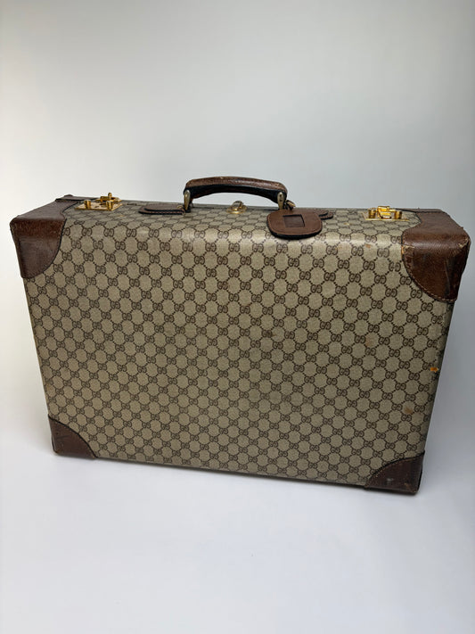 Vintage Gucci GG Plus Monogram Suitcase Late 1970s Beige Brown