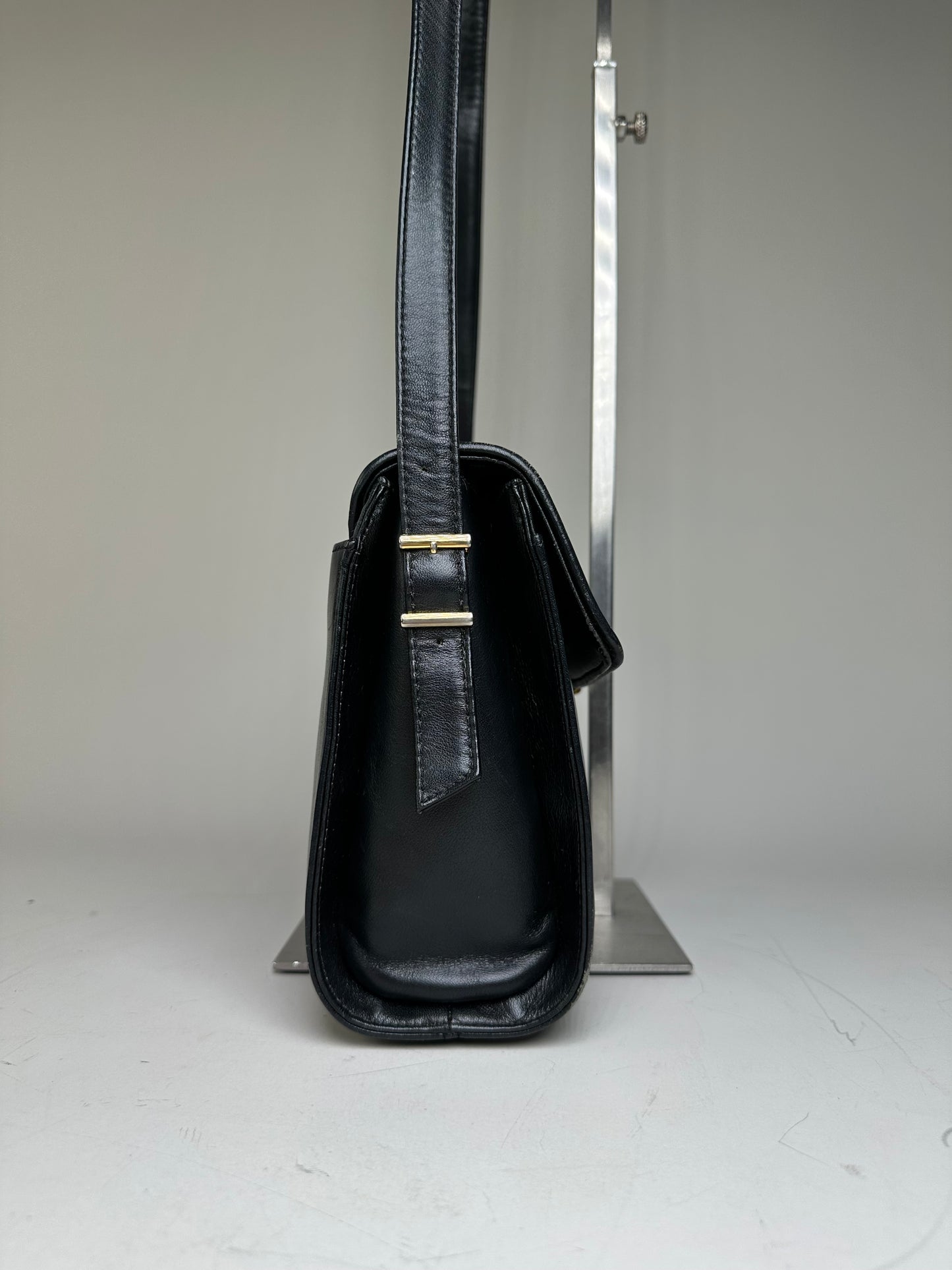 Vintage Givenchy Leather Shoulder Bag Black Gold