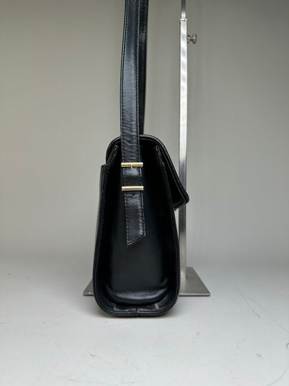 Vintage Givenchy Leather Shoulder Bag Black Gold