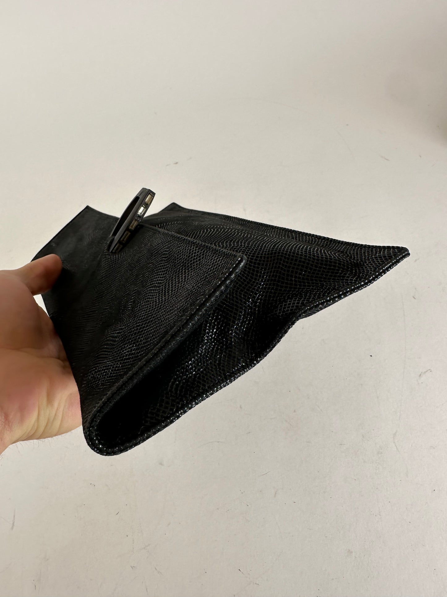 Vintage Loewe Madrid Snake Emblossed Leather Clutch Black