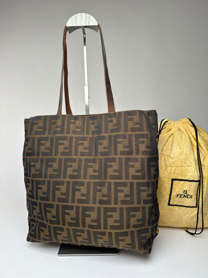 Vintage Fendi Zucca FF Canvas Tote Bag Tobacco Brown