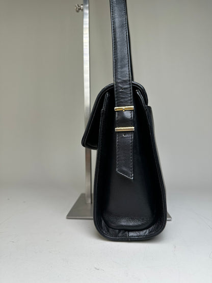 Vintage Givenchy Leather Shoulder Bag Black Gold