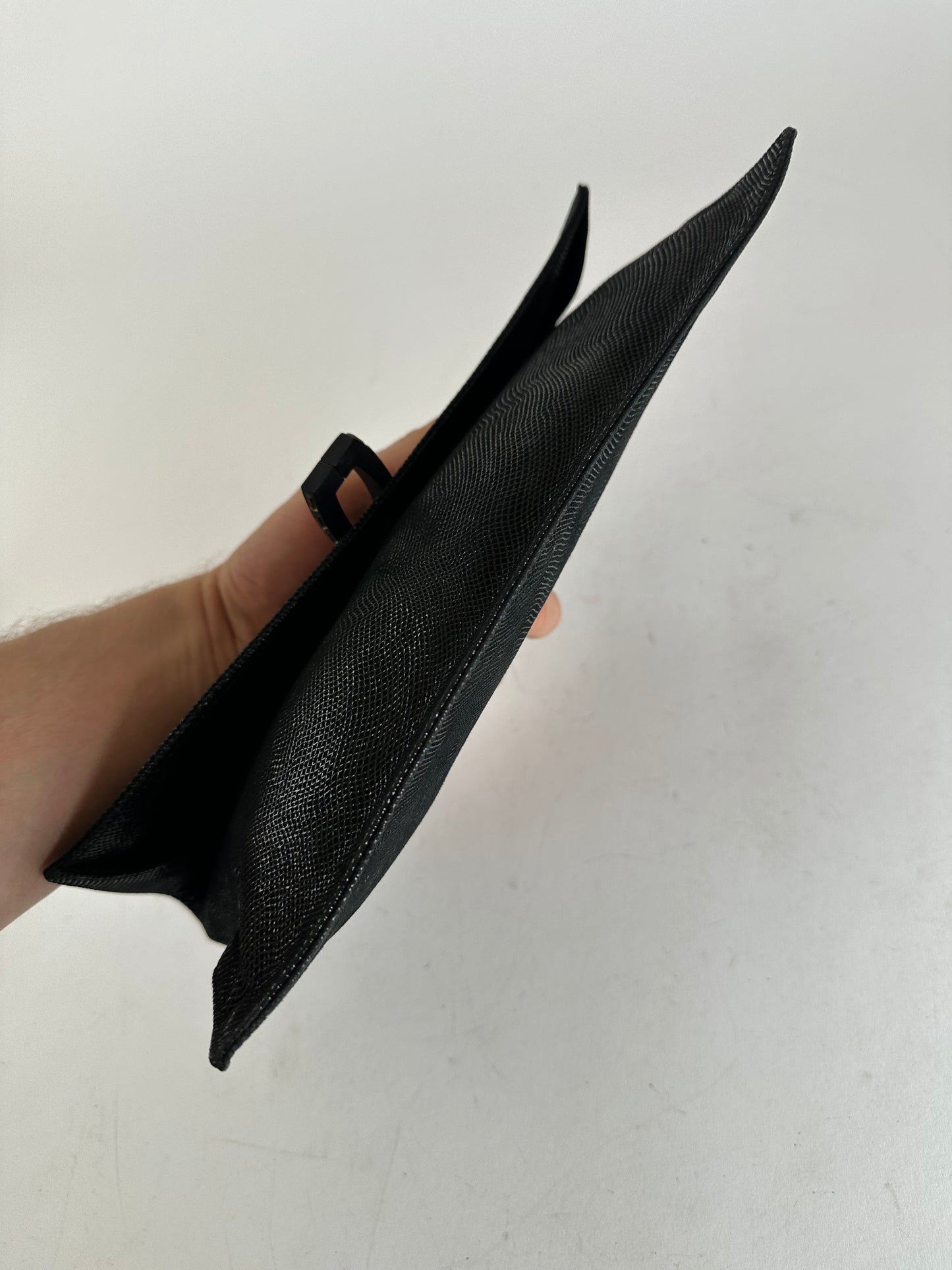 Vintage Loewe Madrid Snake Emblossed Leather Clutch Black