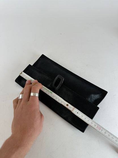 Vintage Loewe Madrid Snake Emblossed Leather Clutch Black