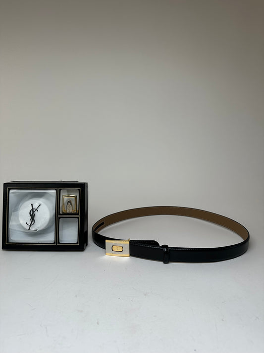 Vintage Yves Saint Laurent Leather Belt Set Black