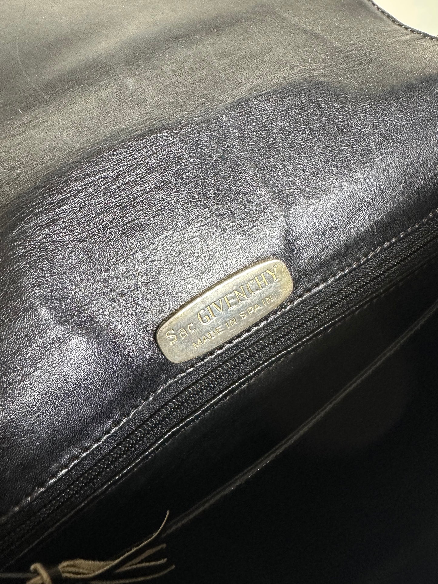 Vintage Givenchy Structured Leather Shoulder Bag Black Gold