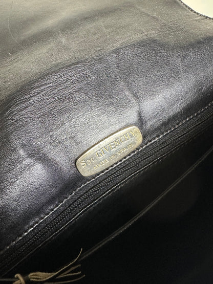 Vintage Givenchy Structured Leather Shoulder Bag Black Gold
