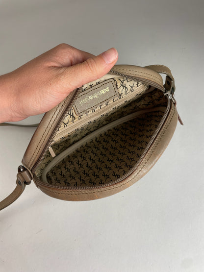 Vintage Yves Saint Laurent Leather Crossbody / Shoulder Bag Grey Black Brown