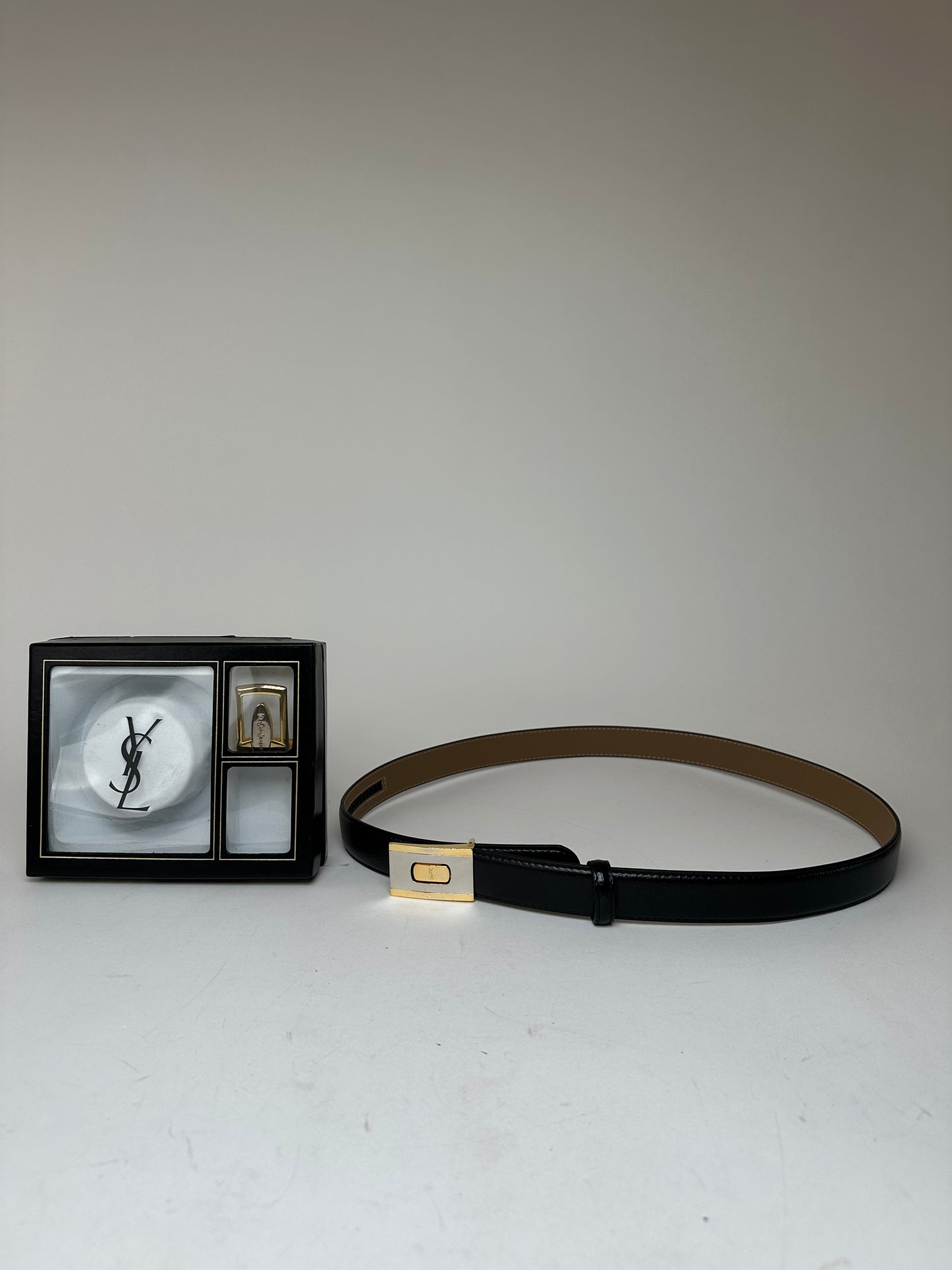Vintage Yves Saint Laurent Leather Belt Set Black