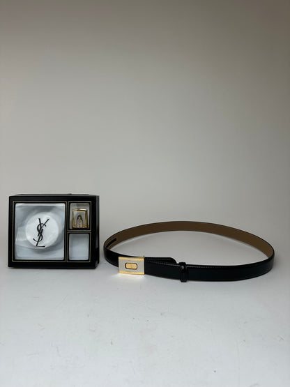 Vintage Yves Saint Laurent Leather Belt Set Black