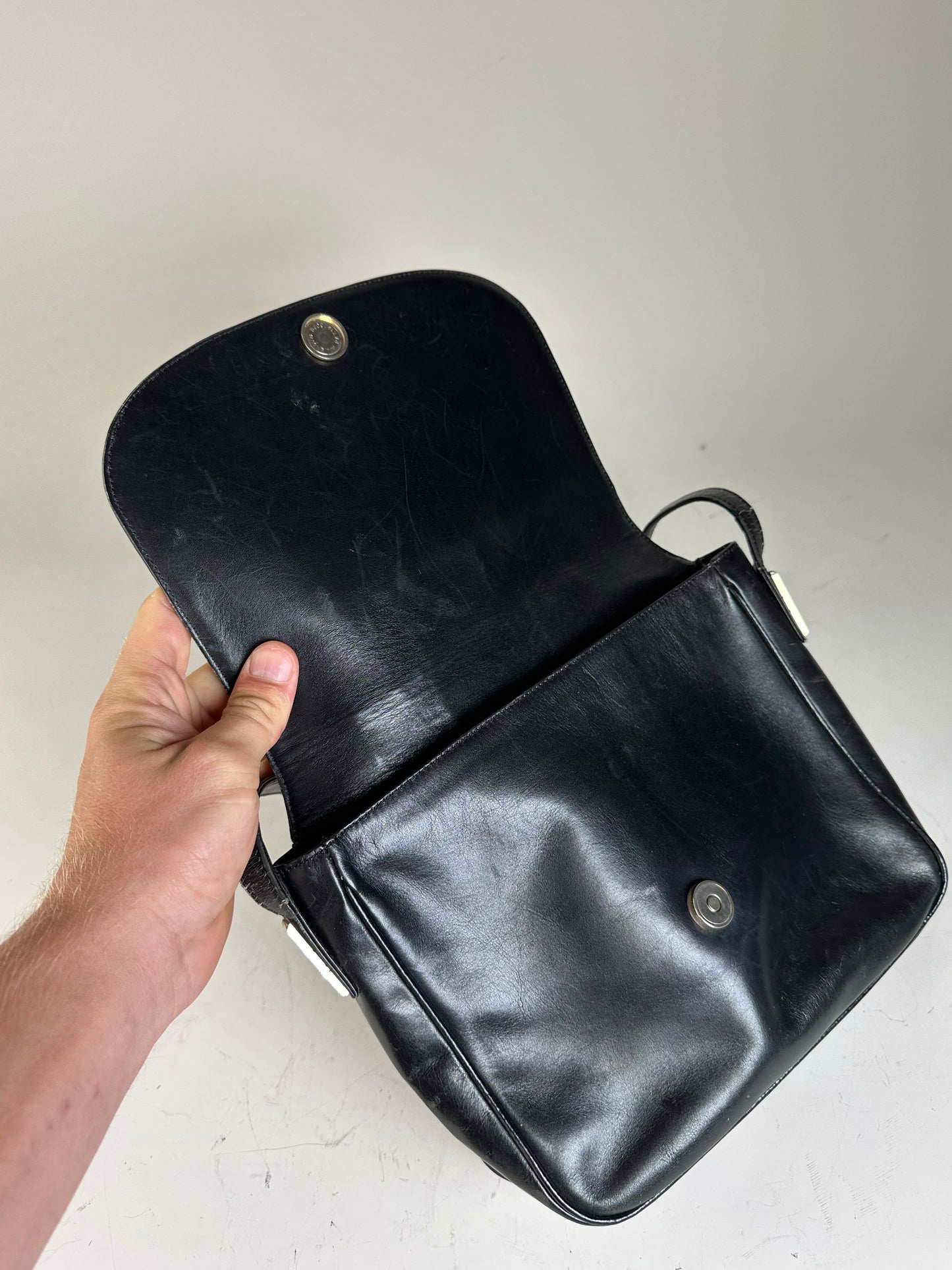 Vintage Givenchy Structured Leather Shoulder Bag Black Gold