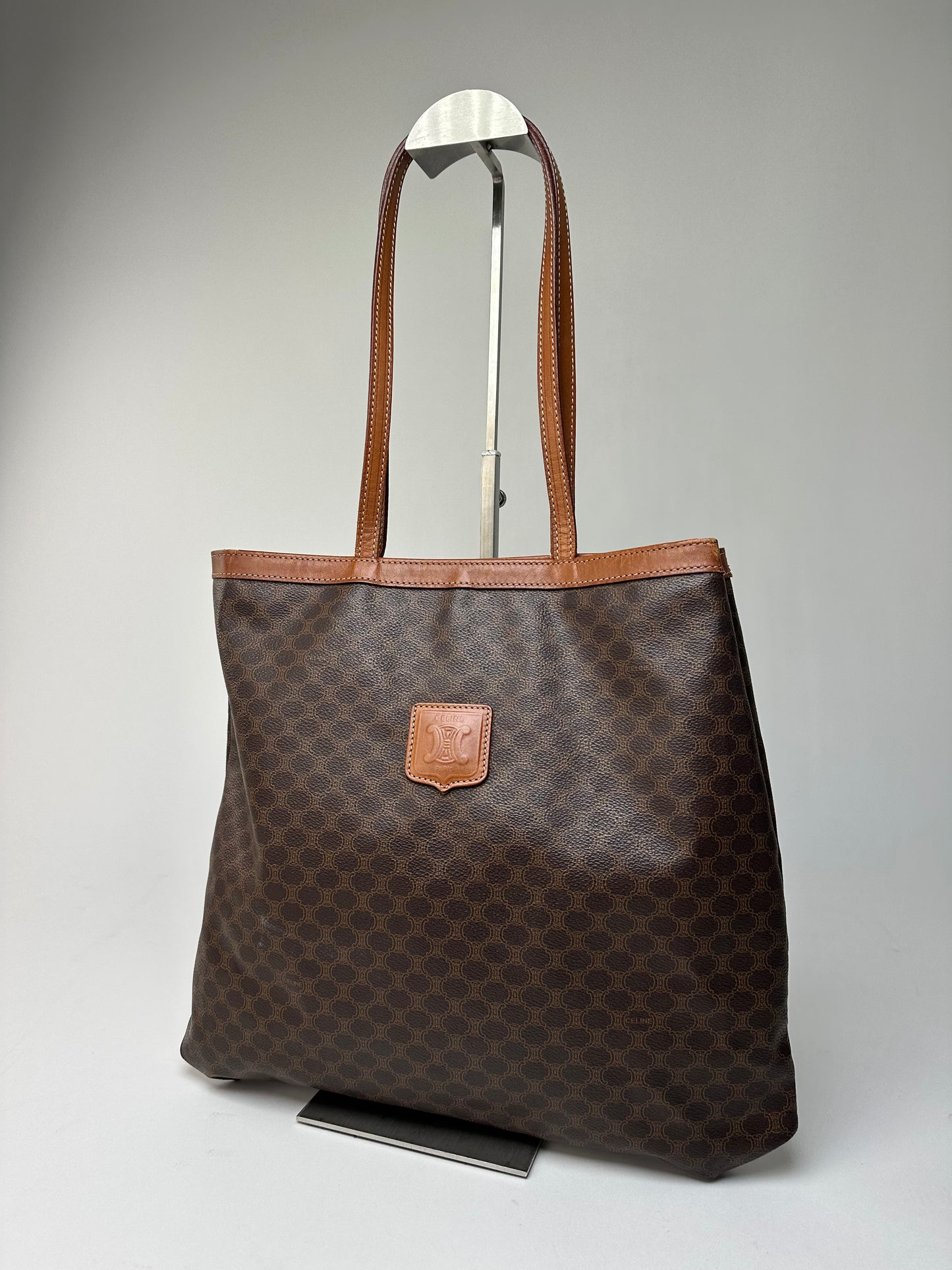 Vintage Celine Macadam Canvas Tote Bag Dark Brown