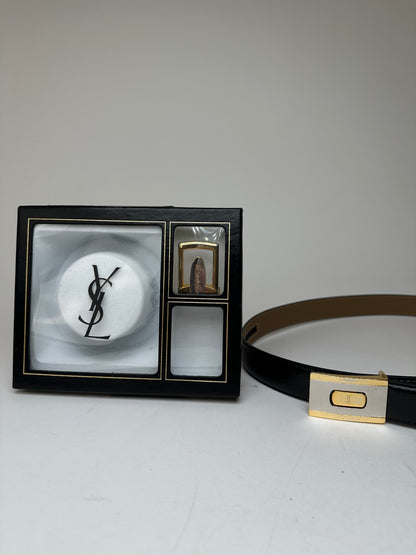 Vintage Yves Saint Laurent Leather Belt Set Black