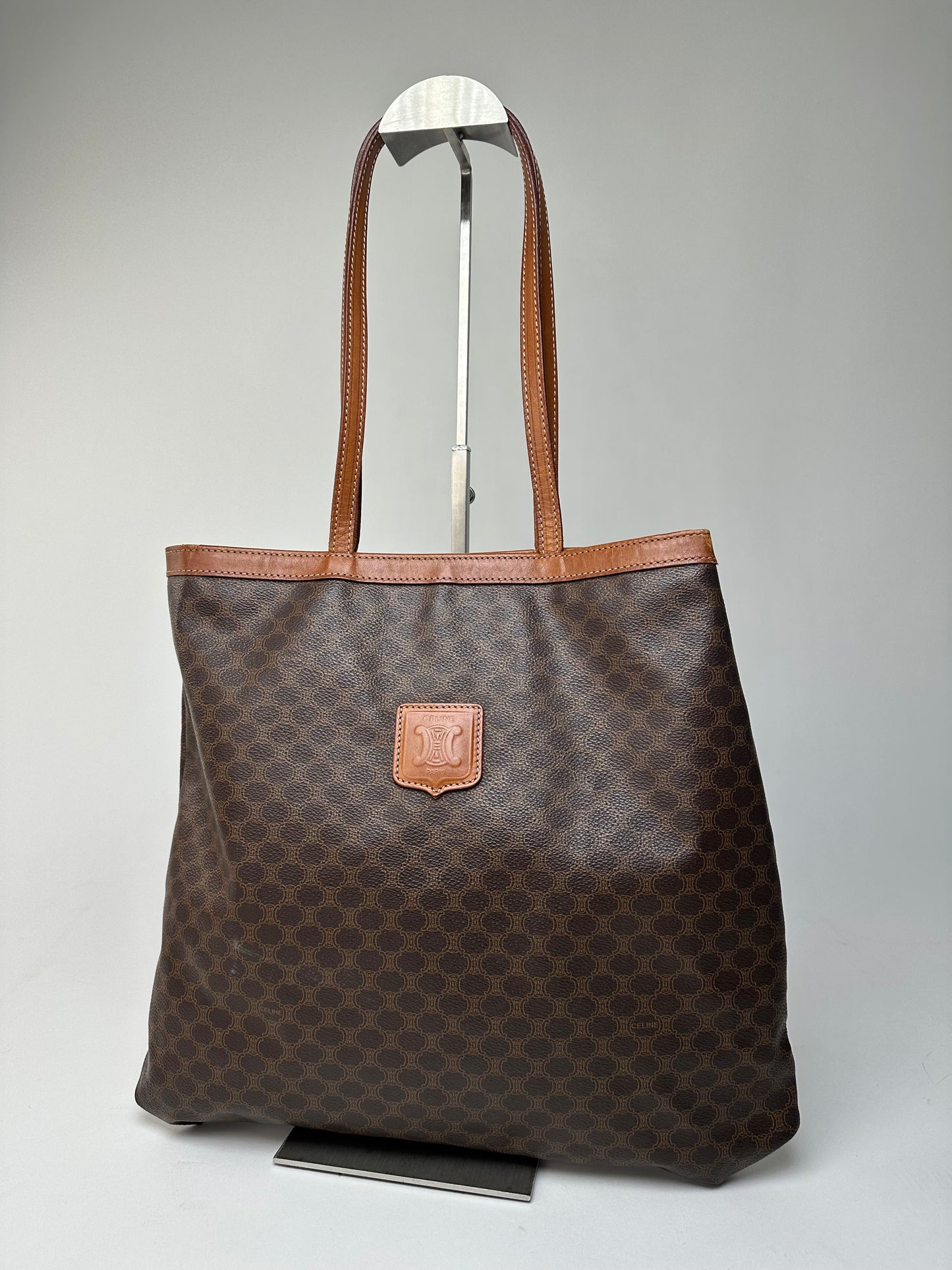 Vintage Celine Macadam Canvas Tote Bag Dark Brown