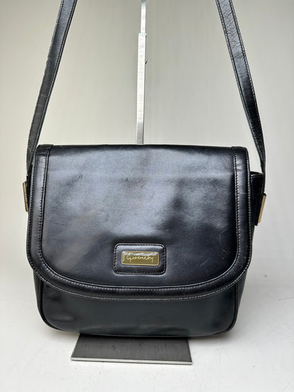 Vintage Givenchy Structured Leather Shoulder Bag Black Gold