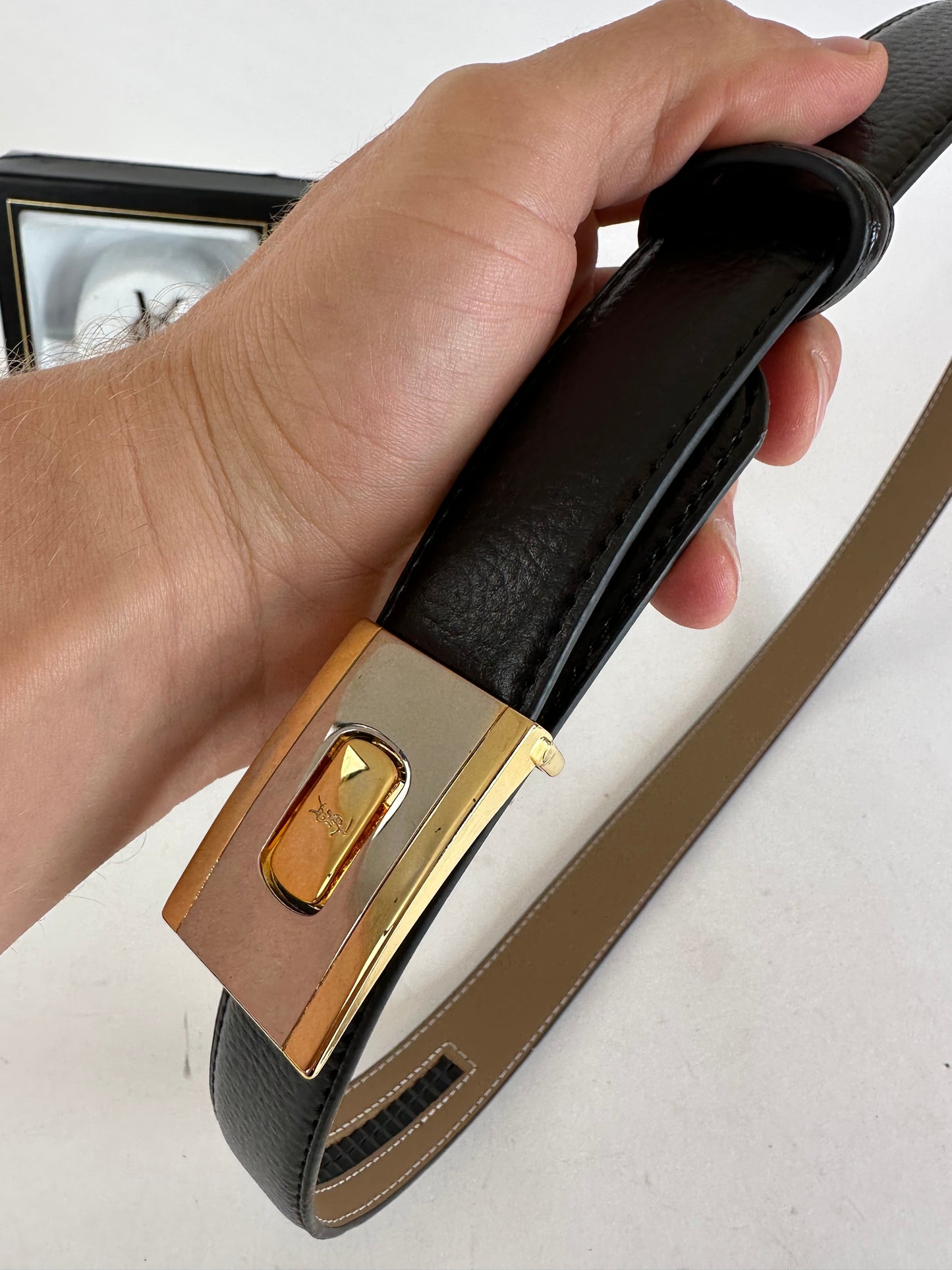 Vintage Yves Saint Laurent Leather Belt Set Black
