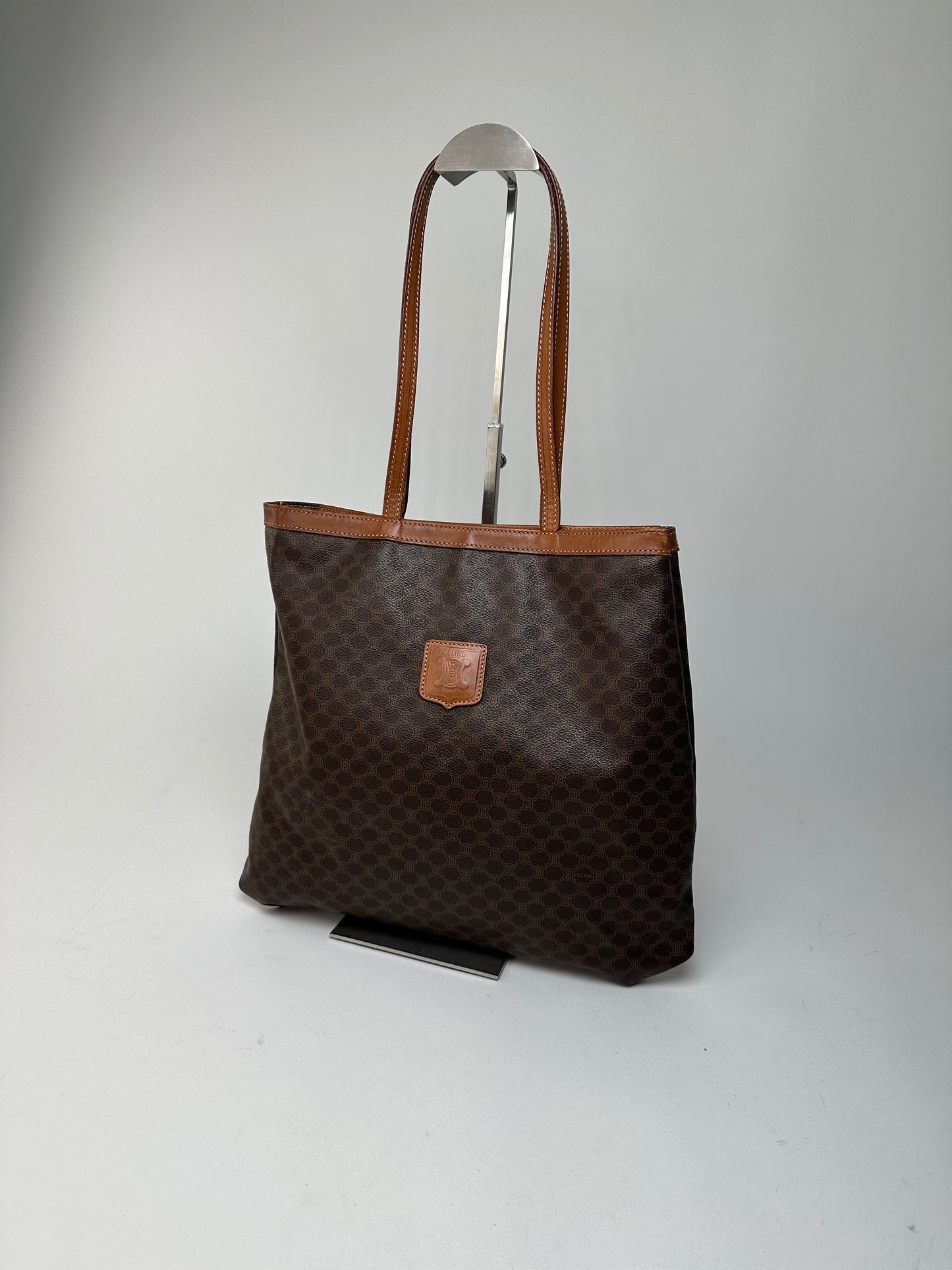 Vintage Celine Macadam Canvas Tote Bag Dark Brown