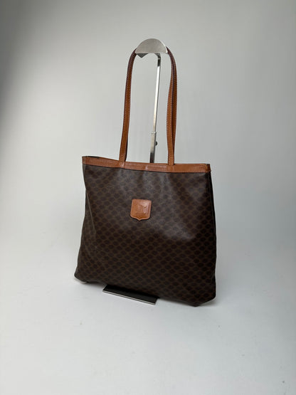 Vintage Celine Macadam Canvas Tote Bag Dark Brown