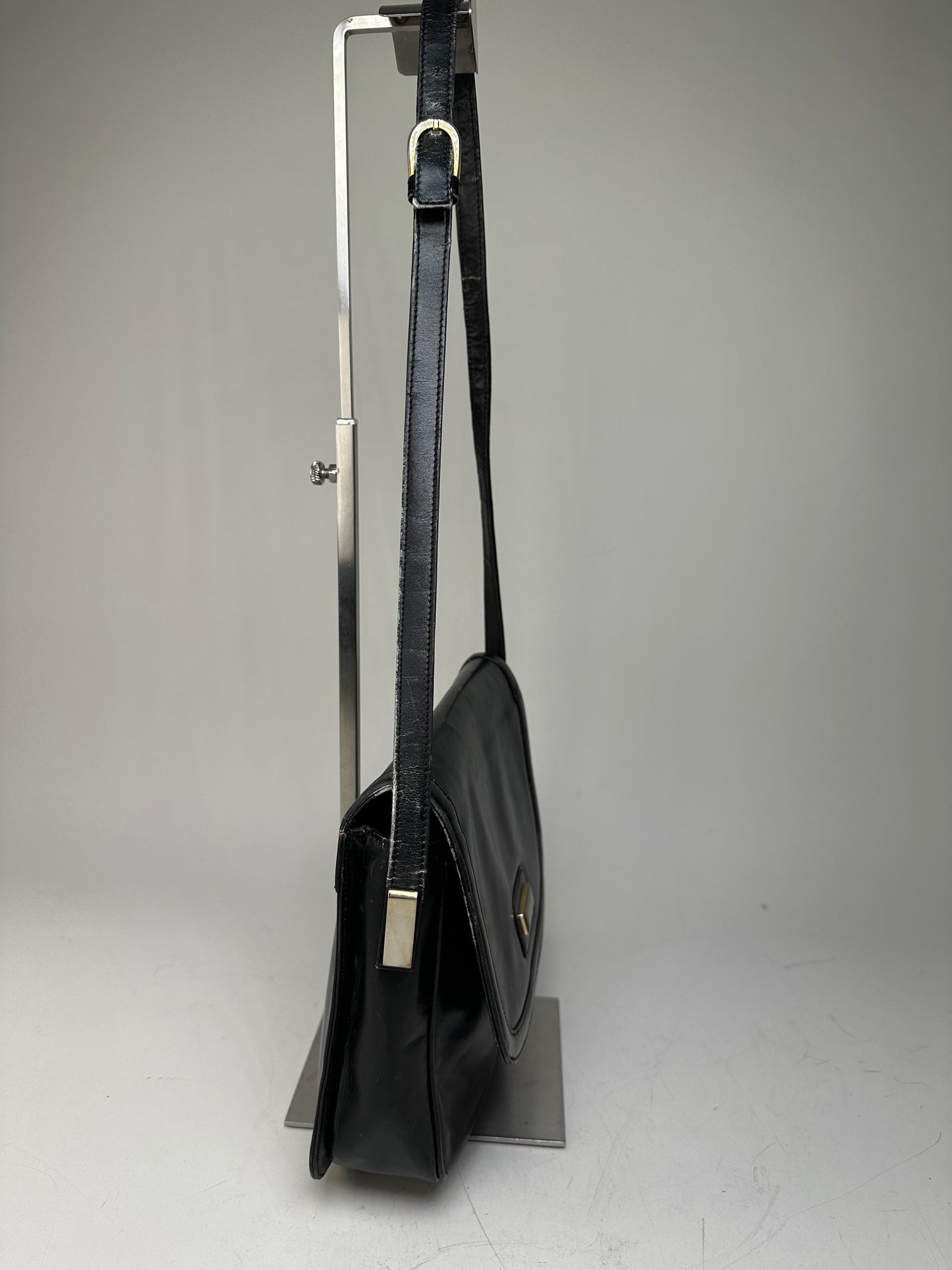 Vintage Givenchy Structured Leather Shoulder Bag Black Gold