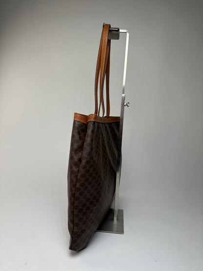 Vintage Celine Macadam Canvas Tote Bag Dark Brown