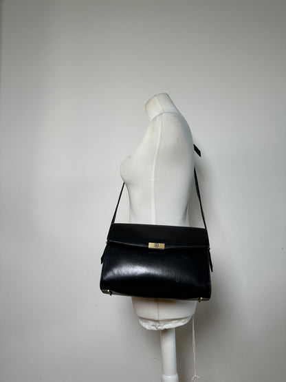 Vintage Givenchy Leather Shoulder Bag Black Gold