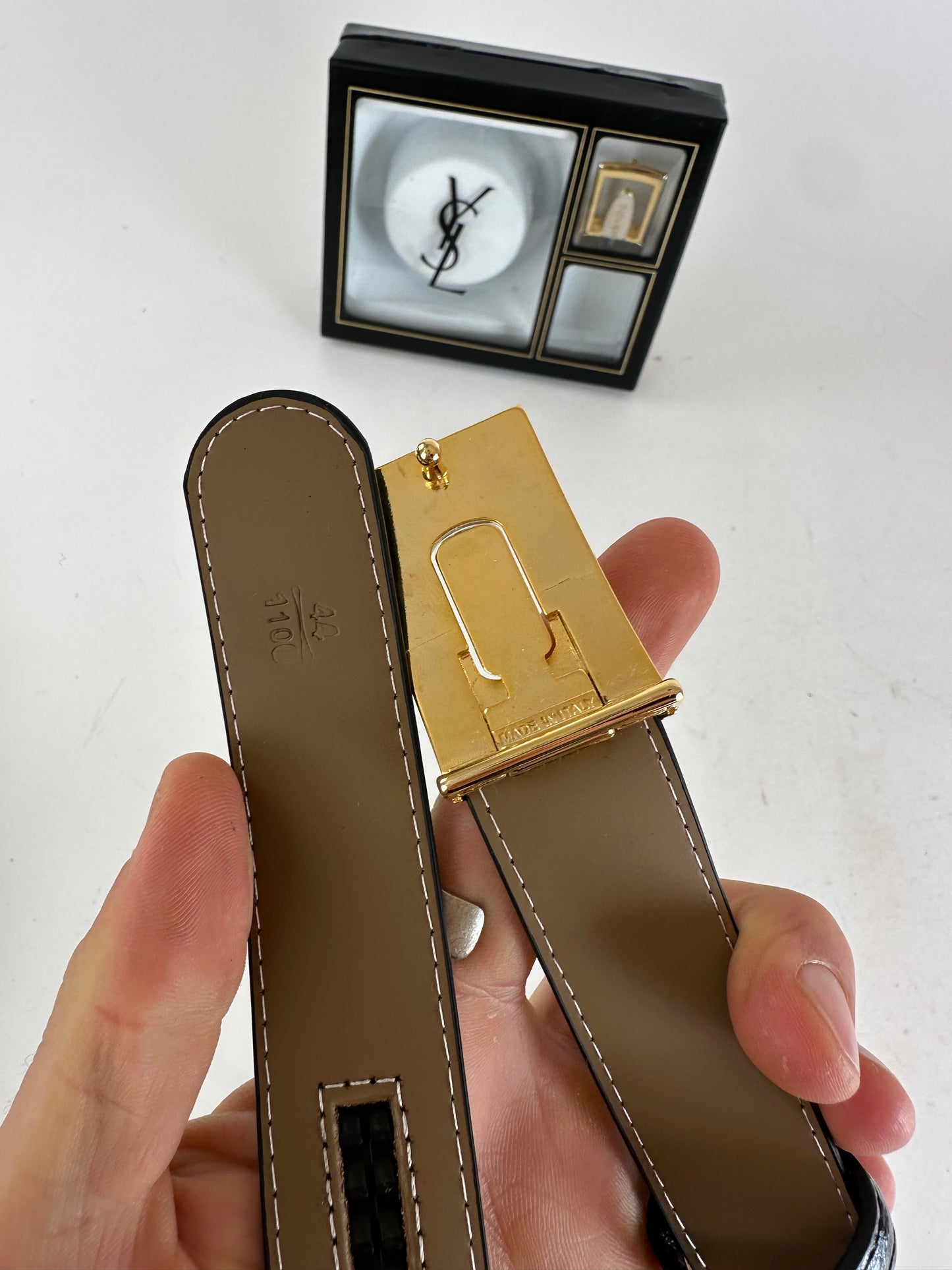Vintage Yves Saint Laurent Leather Belt Set Black