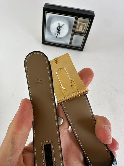 Vintage Yves Saint Laurent Leather Belt Set Black